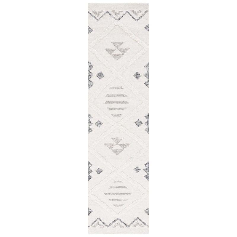 Tapis géométrique en laine / coton touffeté à la main Azaruddin, Tapis de couloir 2 pi 3 po x 9 pi