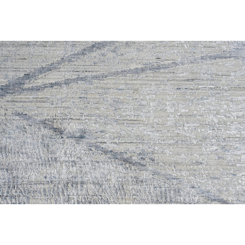 Abstract Area Rug in Ivory/Light Blue/Gray, Rectangle 6' x 9'