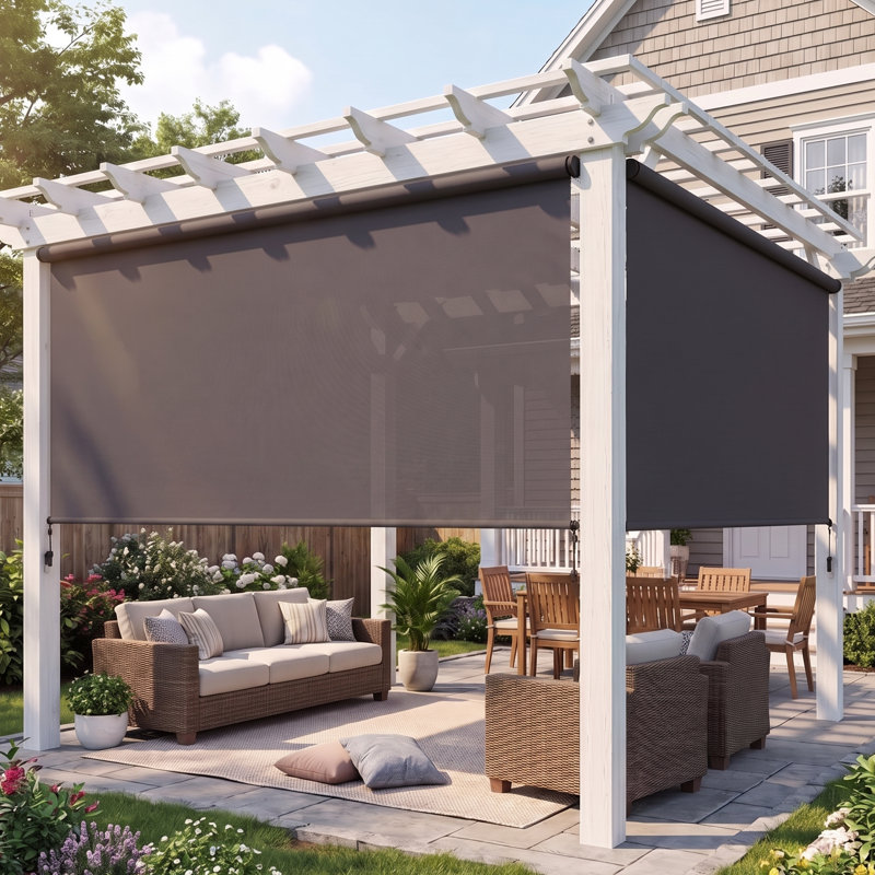 Store à enroulement extérieur sans cordon l 6 pi x L 8 pi, stores d'extérieur sans assemblage avec tissu amélioré 420 g / m², store à enroulement occultant 95% UV, abat-jour pour l'extérieur et l'intérieur (pas besoin de manivelle)
