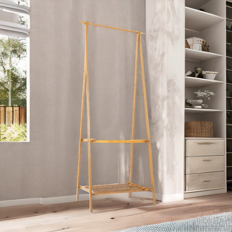 Anamar Bamboo Natural Brown Open Clothes Rack With Shelf