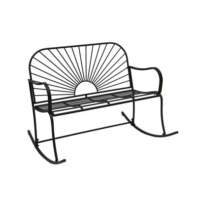 XBrand Outdoor Iron Glider Rocking Bench, Weather-Resistant Patio Glider Rocking Chair with Sun-Pattern Backrest, Heavy-Duty Porch Garden Seating for