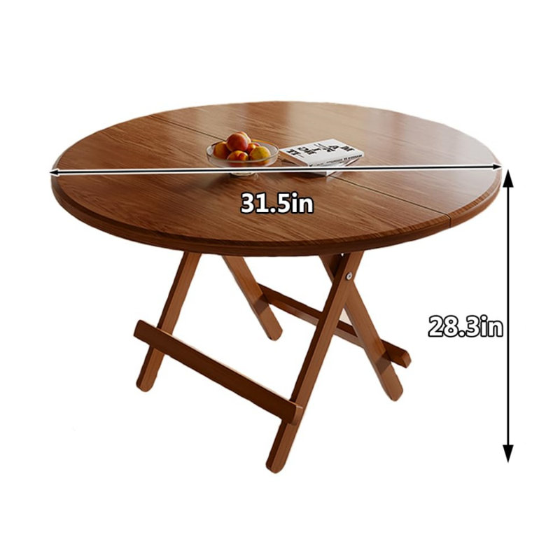 31.5" Round Modern Folding Dining Table With Base Brown Circle, For Small Places, No Assembly Required, Walnuts