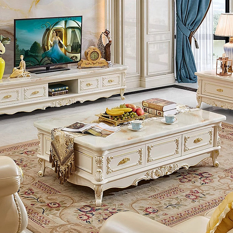 Luxury Carved Marble Coffee Table, 18.9" H x 59.06" L x 35.43" W