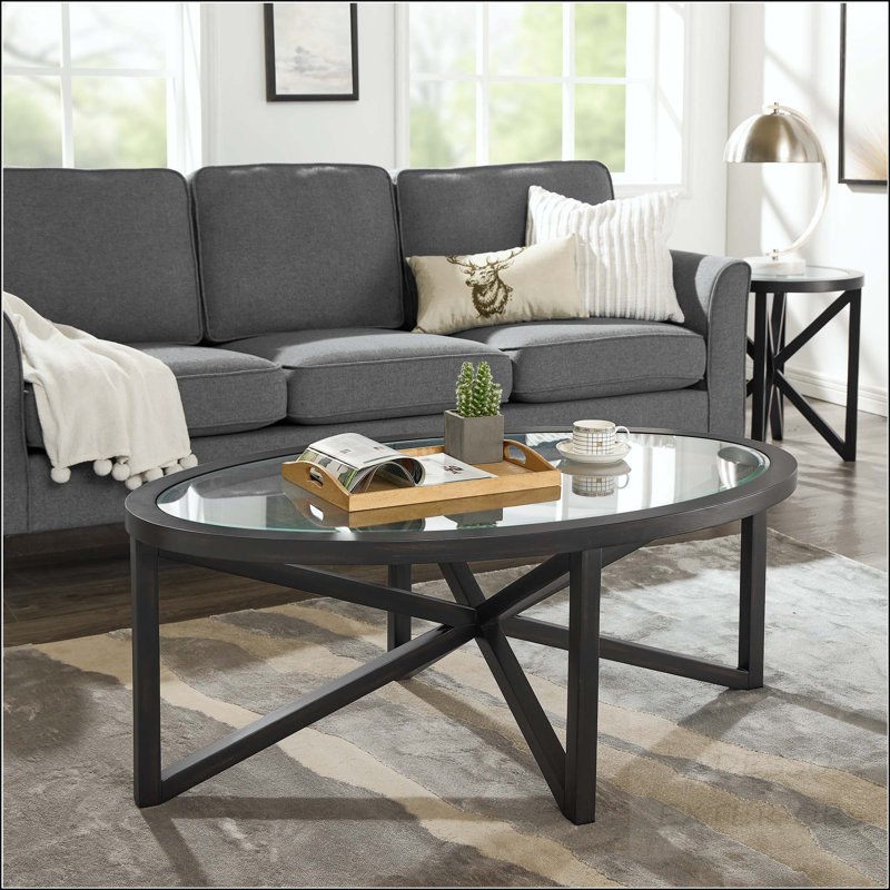 Round Tempered Glass Coffee Table with Solid Wood Tripod Base
