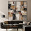 Extra Large Wall Art Fabric Print - Beige Black Grey and Rust Geometric Blocks for Living Room or Bedroom - "Frame Assembly Required (Unfinished Frame)"-135869492