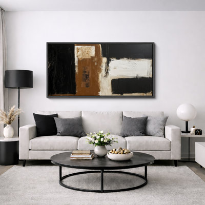 Abstract Earth Tone Block Modern Contemporary Wall Decor Extra Large Pictures Framed Canvas Print Wall Art