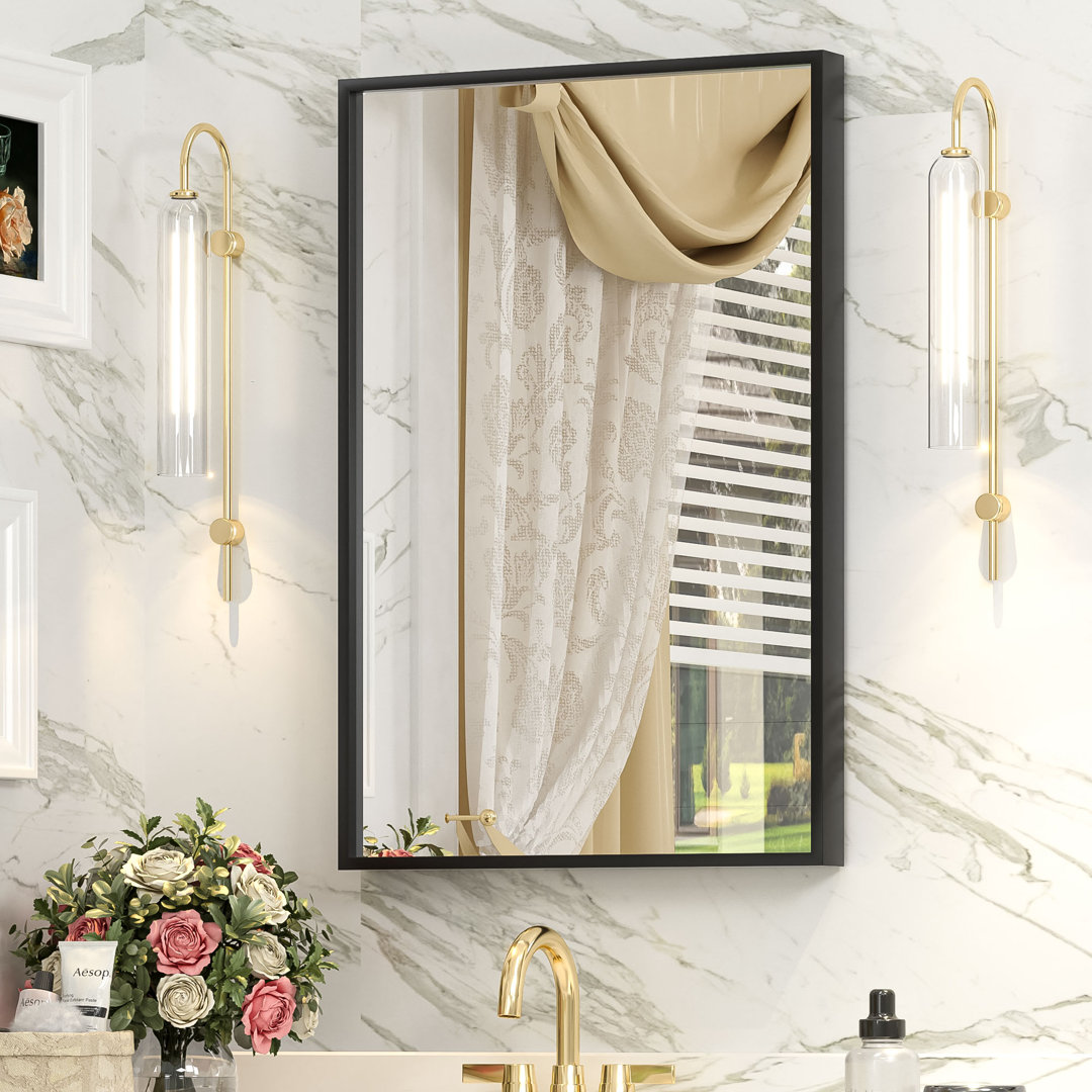 Amara Tempered Glass and Aluminum Alloy Framed French Cleat Mounted Wall Mirror Latitude Run® 