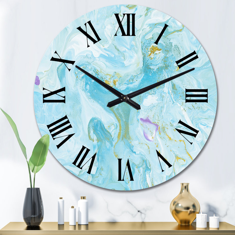Horloge murale moderne Turquoise Marble, Surdimensionné