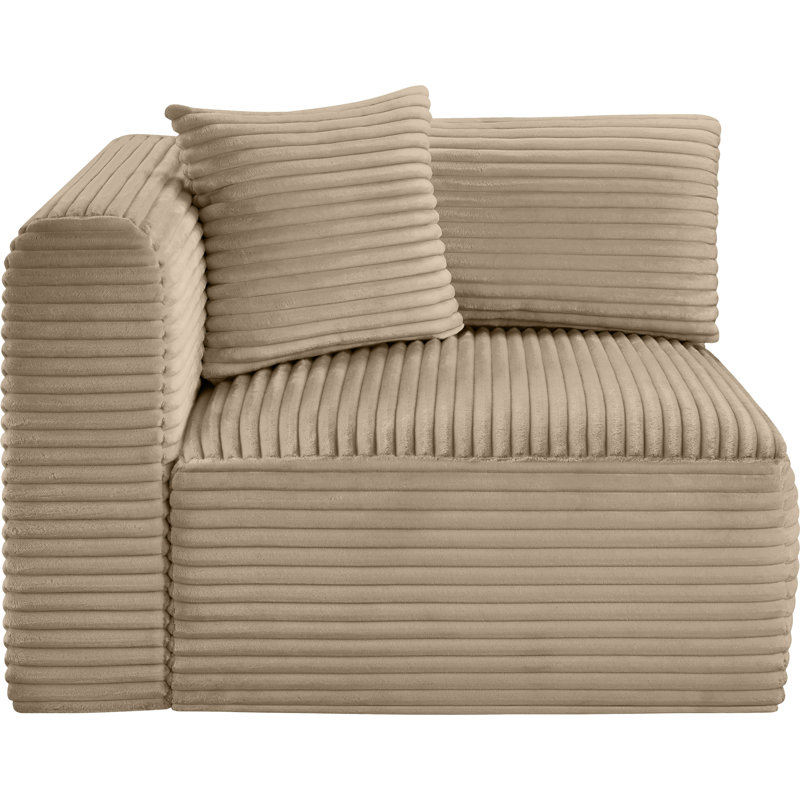 Fauteuil d'angle Carmean, Tissu velours côtelé taupe