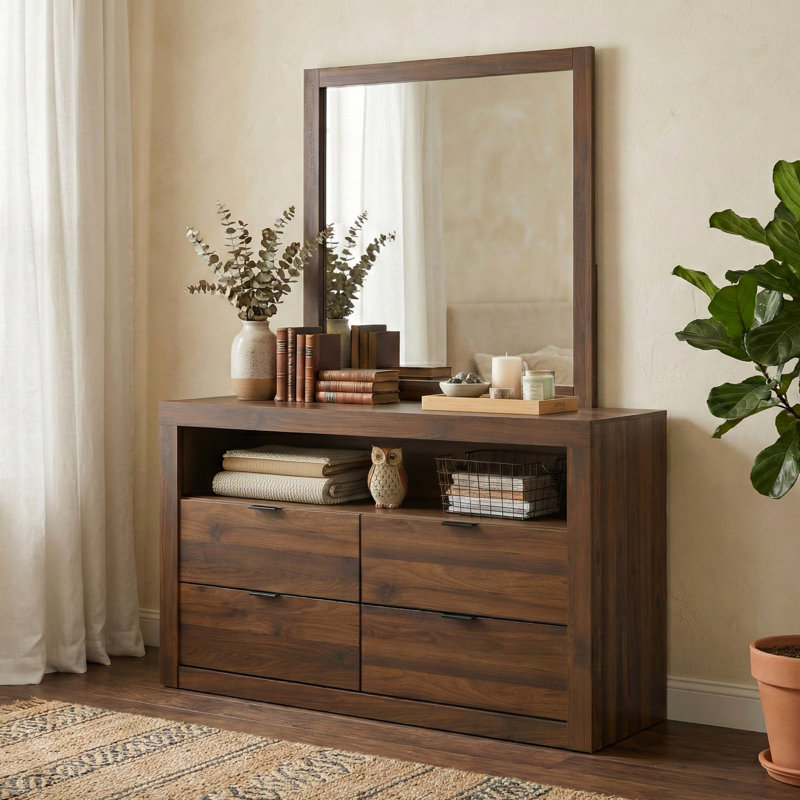 Ensemble commode et miroir 2 pièces Hildebran, Brun