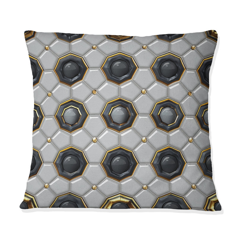 Grey White Octagon Pattern - Modern Throw Pillow, 16"H x 16"W