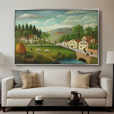 Paysage pastoral avec ruisseau, pêcheur et poussettes, v. 1875-1880-Henri Rousseau-Toile tendue avec châssis