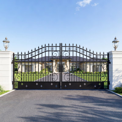 14 ft. W Steel Dual Swing Driveway Gate - Star Style