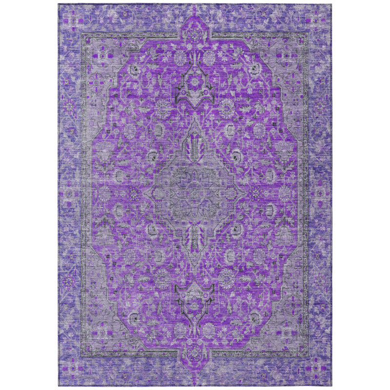 Tapis intérieur lavable à motif de médaillon 3 pi x 5 pi mauve