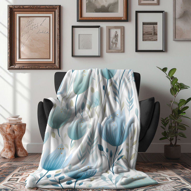 Blue Botanics - Couverture sherpa de qualité supérieure 1 pièce, Lit simple