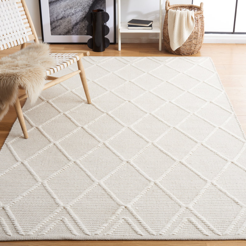Tapis géométrique en laine / coton tissé à la main jacques ivoire, Rectangle 5 pi x 8 pi