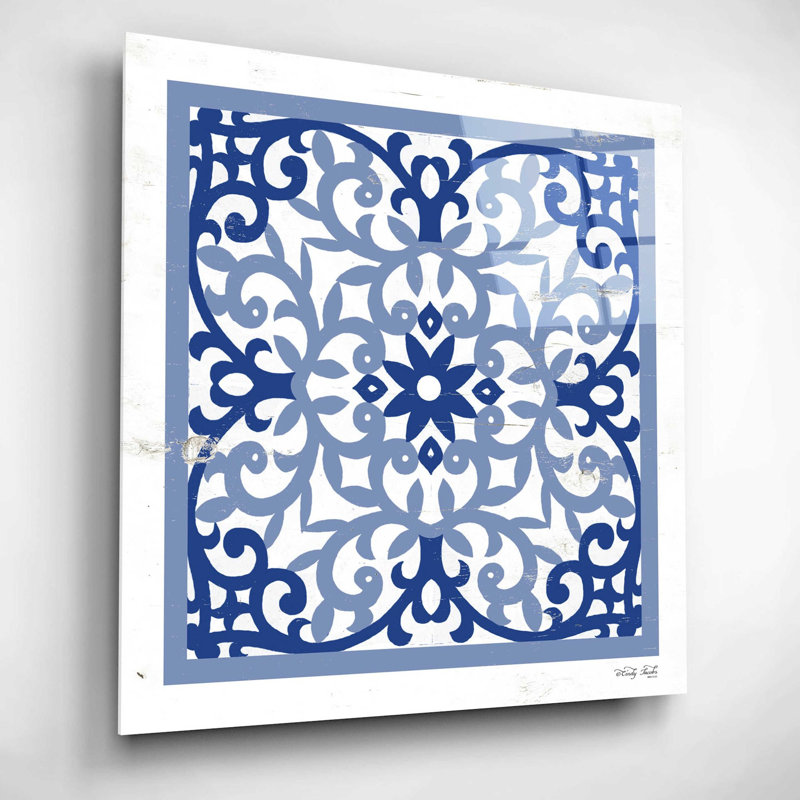 «Blue Tile V» par Cindy Jacobs, art mural en verre acrylique, H 12 po x l 12 po x P 0,13 po