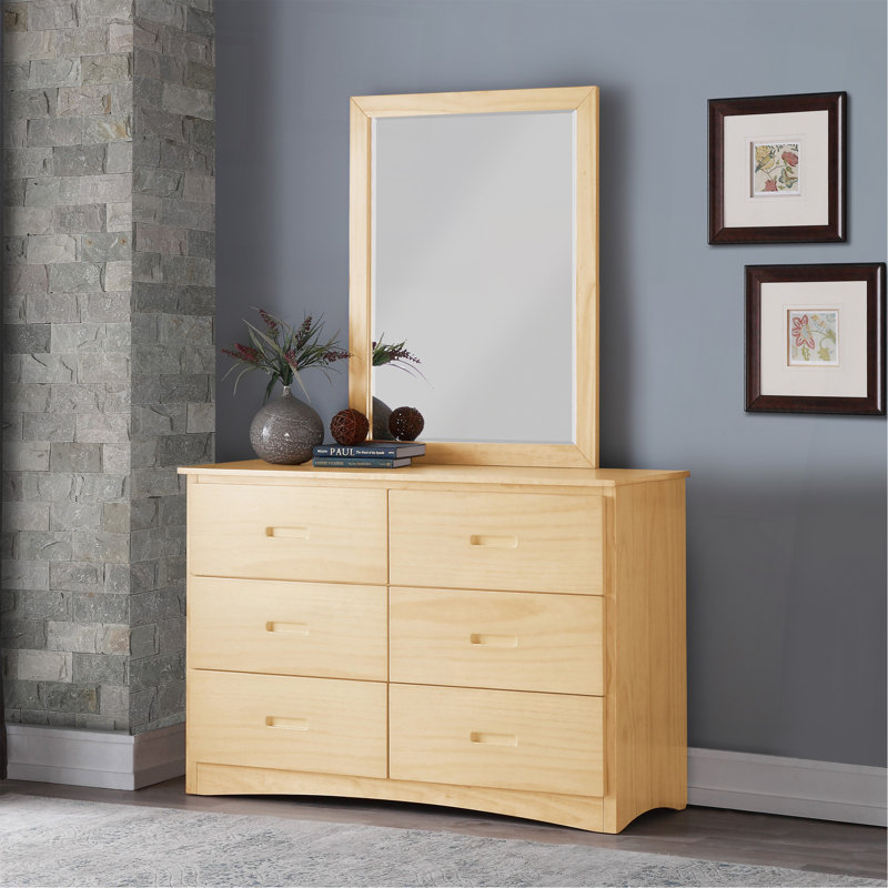 Armoire de rangement transitionnelle à 6 tiroirs en bois avec finition bois de pin naturel
