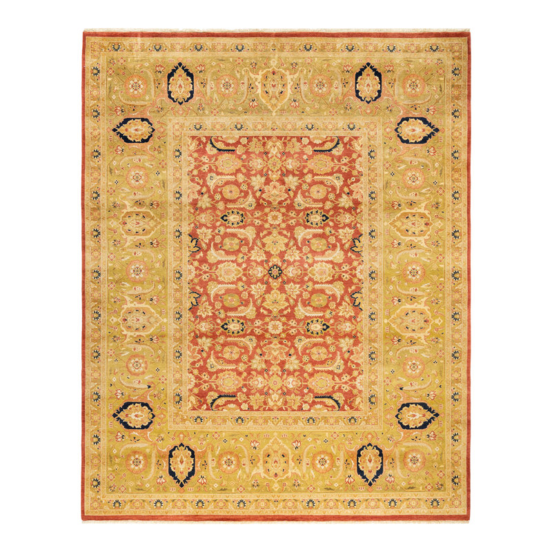 Tapis unique noué à la main orange / beige / bleu marine 8 pi 1 po x 10 pi 4 po Keller