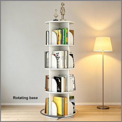 Rotating Bookshelf, PVC Bookshelf, 360 Display Spinning Bookcase Storage Rack, 4 Tier Floor Standing Revolving Bookcase Narrow Book Shelf Organizer fo