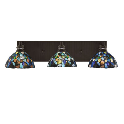 Barre d'éclairage de salle de bain 3 lumières Edge avec fini espresso et verre d'art mosaïque bleu 7 po