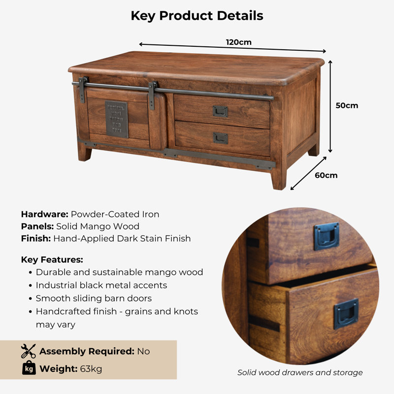 Gratian Solid Wood Coffee Table with Storage