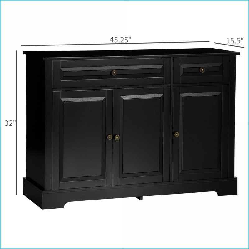Sideboard Buffet Cabinet, Modern Black with 2 Drawers &amp; Adjustable Shelves | Solid MDF | Anti-Tipping