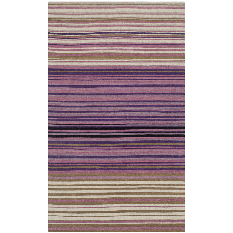 Cruz Hand Loomed Wool/Cotton Striped Rug in Lilac/White, Rectangle 2'3" x 4'