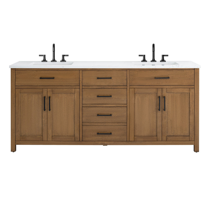 Tremolo 72" Double Bathroom Vanity With Engineered Marble Top, Mango Ember / Matte Black