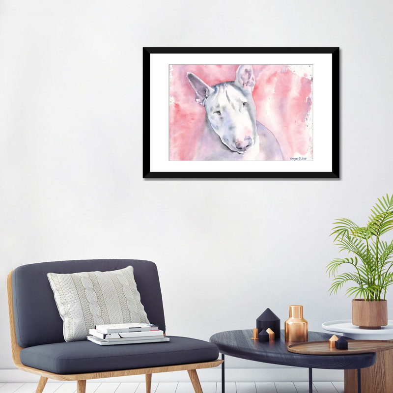 «Bull Terrier», reproduction sur toile, H 24 po x l 32 po x P 1 po, Papier d'art encadré noir, Blanc