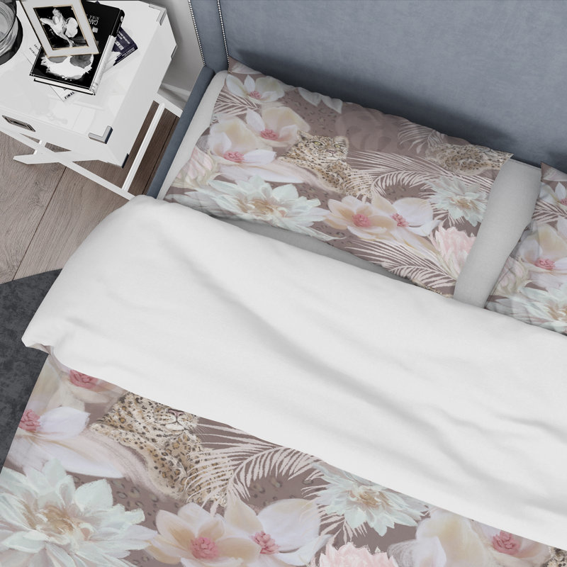White Tropical Flowers Floral Duvet Cover
