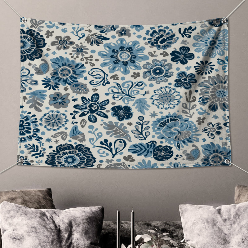 Tapisserie murale motif floral bleu gris, 104in H x88 with 4 Grommets