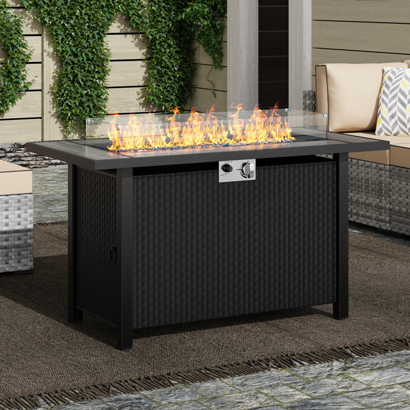 45" Outdoor Propane Fire Pit Table 50000 BTU with Lid, Gray/Black