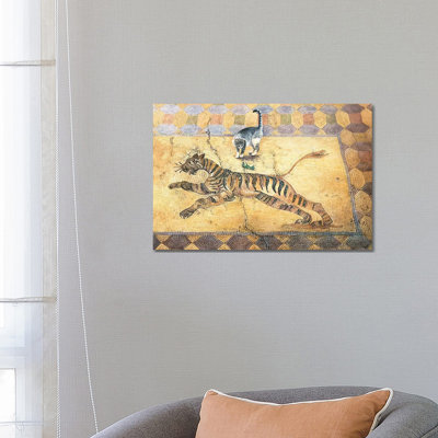 Cat With Lizard And Tiger by Ivory Cats - Wrapped Canvas Print