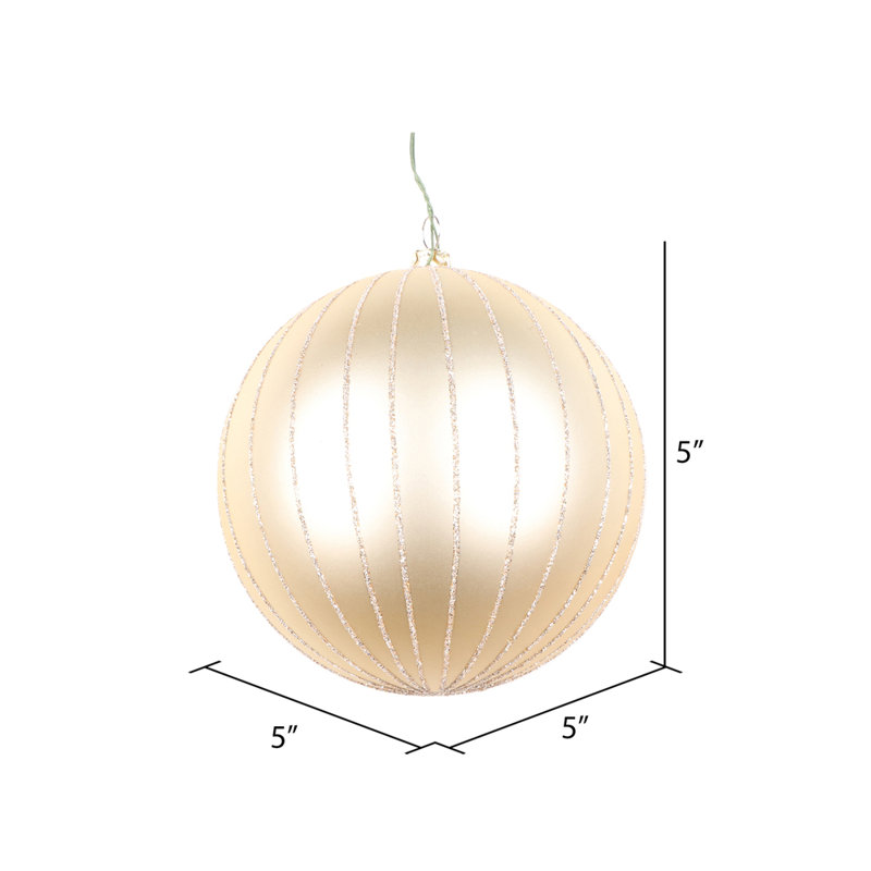 Vickerman Matte Glitter Ball Ornament 5'' Striped Shatterproof Ball Ornament