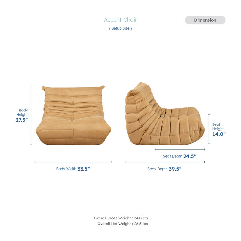 Luxury 33.5" Modern & Contemporary Accent Chair with Microfiber Fabric Cover, Button-Tufted Detail, High Resilience Foam