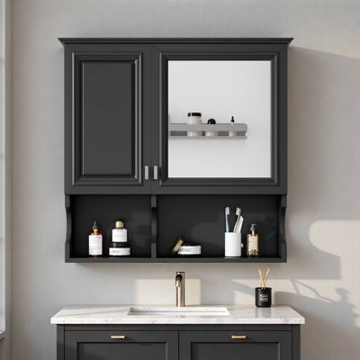 Mirror Medicine Cabinet With Open Shelves, Wall Mounted Home Storage With Doors & Mirror, Adjustable Shelf, Bathroom Storage Cabinet Over Toilet