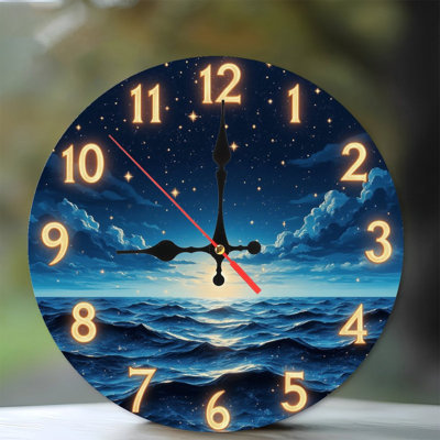 Glowing Numbers Seascape Clock Face
