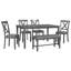Ensemble de 6 tables de salle à manger en bois, 4 chaises en tissu et banc-2029914879