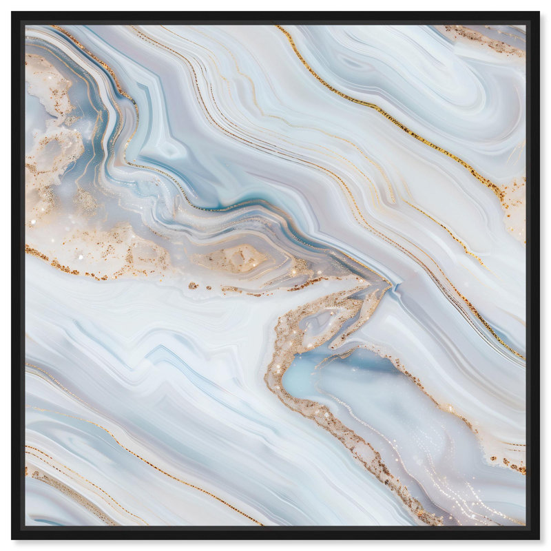 Icy Glitter Stone I Canvas Blue Abstract Art by Art Remedy, 13" H x 13" W, Black, Floater Frame
