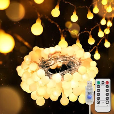 Guirlande de lumières sphériques Globe, 50 lumières guirlandes lumineuses enfichables, guirlandes d'intérieur pour la classe, Noël, cour, patio, jardin, fête, chambre à coucher, salon, mur, blanc chaud