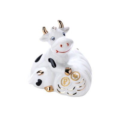 Victoria Bella 3,4" X3,5 Cow with Chest Mini Figurine for Home Décor, Feng Shui Porcelain Statuette for Cute and Small EA