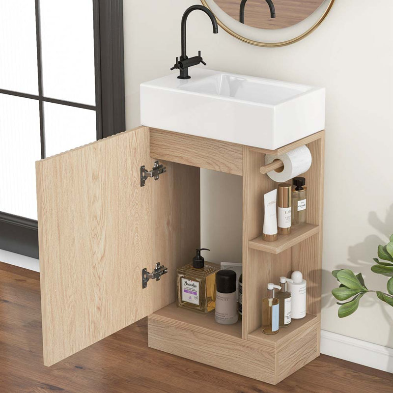 Portici 18.6" Bathroom Vanity with Sink, Bathroom Vanity Cabinet with Two-tier Shelf, Natural