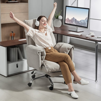 Executive Office Chair with Footrest, Reclining Swivel Computer Desk Chair with High Back, Thick Cushion, Padded Armrest, Adjustable Height, Rolling Wheels, Dark Gray