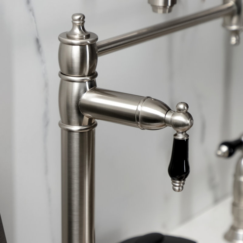 Kingston Brass Two-Handle 1-Hole Deck Mount Pot Filler Faucet, Brushed Nickel/Black