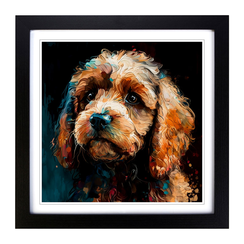 Cockapoo Palette Knife Painting - Framed Print, Black
