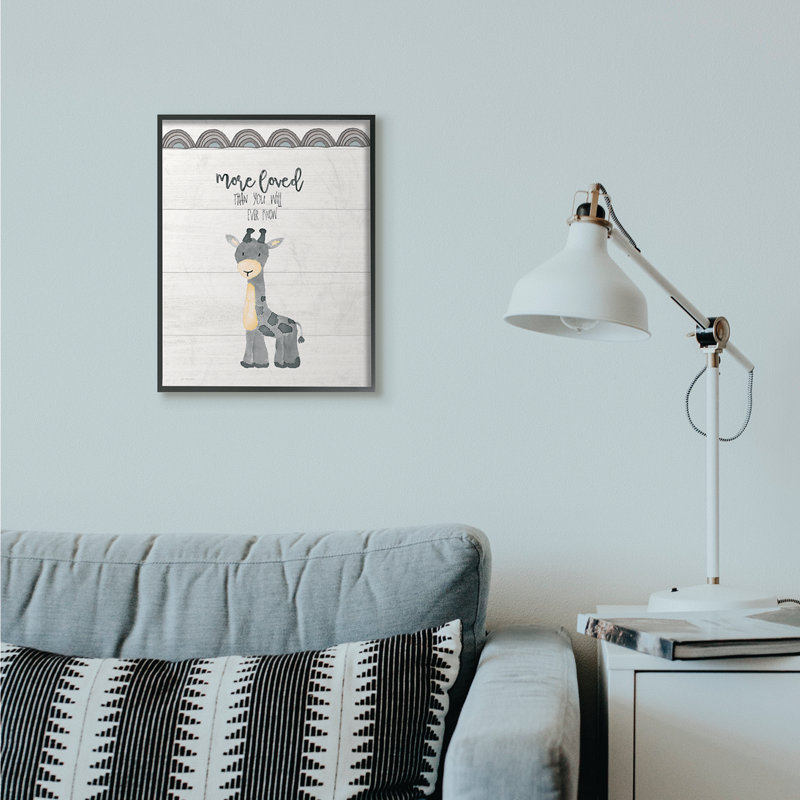 « more aimé giraffe, famille de dessins animés », impression, H 16 po x l 20 po x P 1,5 po, Giclée encadrée noir minuit