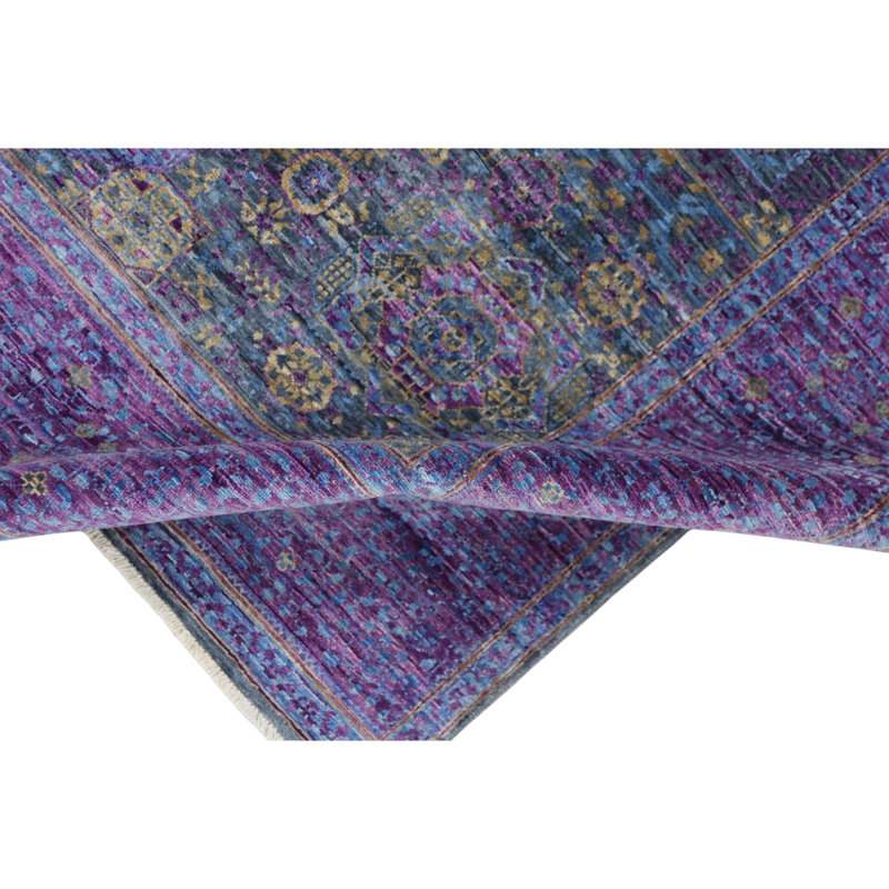 Hand Knotted Wool Area Rug in Gray And Purple