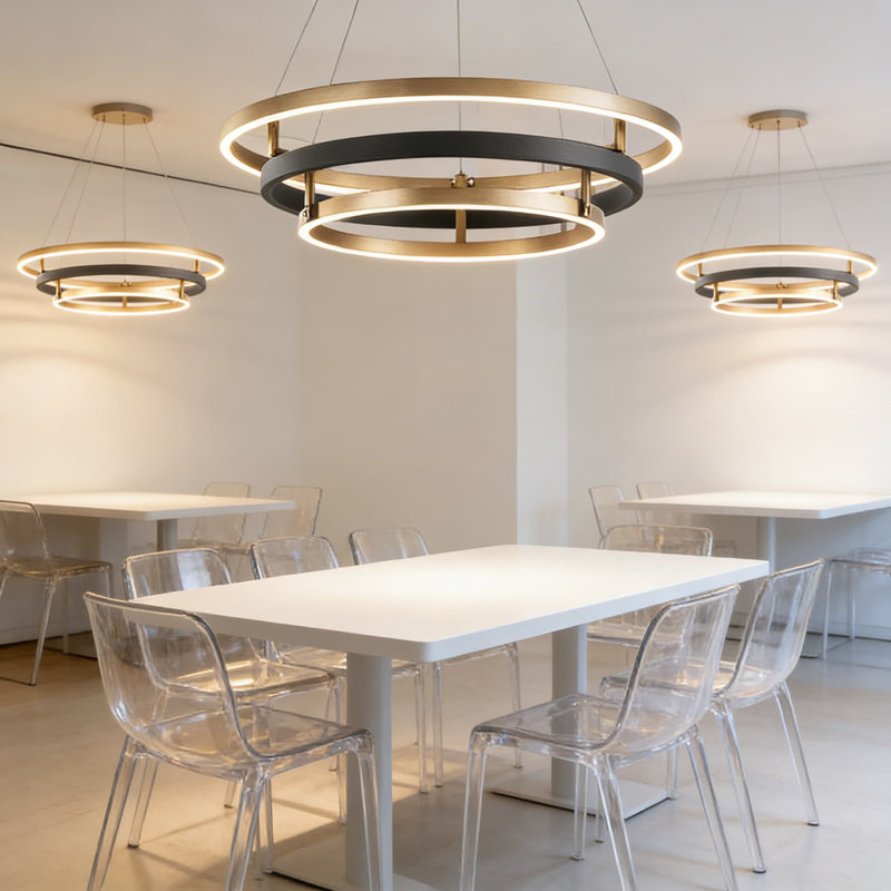 Luminaire moderne à 3 anneaux à DEL avec télécommande à intensité variable, cordon réglable pour la salle à manger, le vestibule, le salon, la chambre à coucher et le bureau