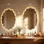 Miroir de salle de bain ovale festonné et illuminé à DEL avec antibuée, température de couleur 3 et contrôle tactile à intensité variable-1219327945